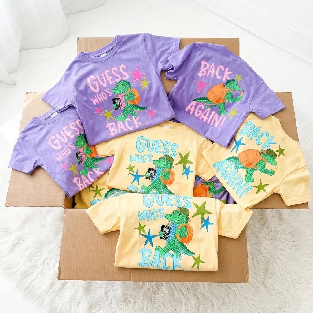 Comfort Colors Guess Who's Back - Alligator Crocodile Back To School Top/ Youth and Adult Sizes (Toddler Sizes are Bella)