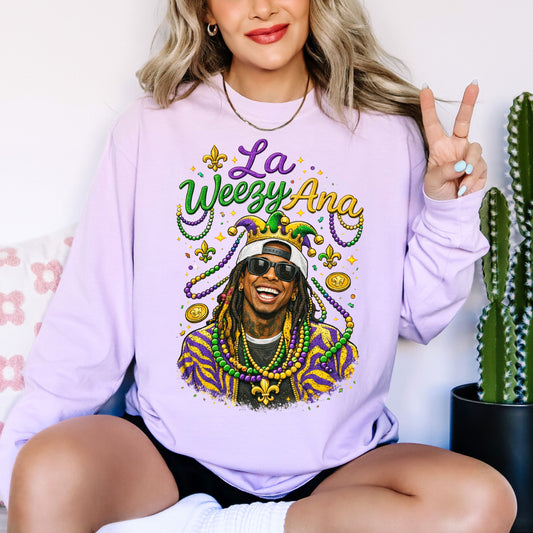 Comfort Colors Long Sleeve La Weezy Ana Shirt/ Mardi Gras Tee