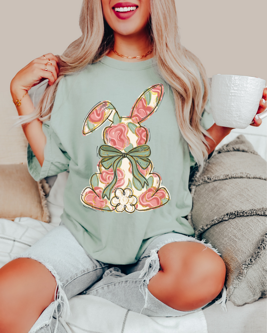 Comfort Colors or Bella Canvas Classy Easter Floral Bunny Bow Tee/Youth and Adult Sizes / Easter Shirt