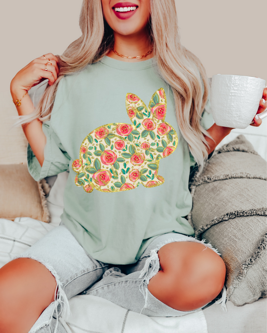 Comfort Colors or Bella Canvas Classy Easter Floral Bunny Bow Tee/Youth and Adult Sizes / Easter Shirt