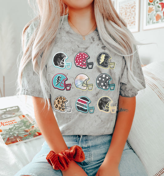 Comfort Colors Color Blast Football Helmets Tee/ Adult Tees / Vintage Inspired Tee