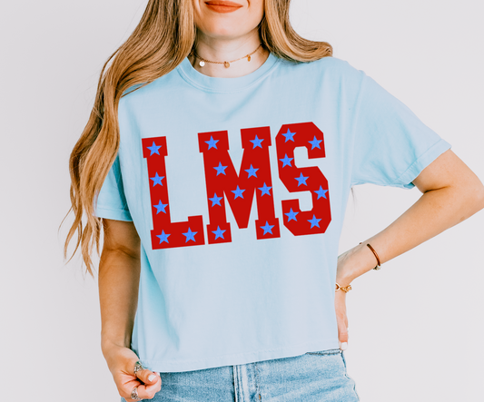 MULTIPLE COLORS CROPPED Custom Comfort Colors School Letters Spirit Shirt - Faux Glitter Stars