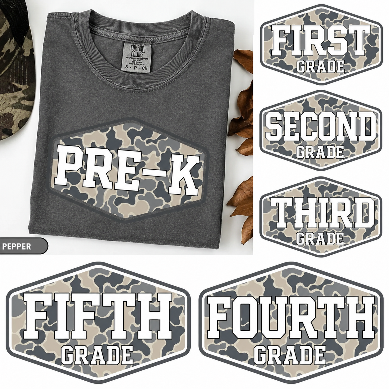 Comfort Colors Boy Back to School Shirt/ Any Grade Camo Shirt / All Grades Available
