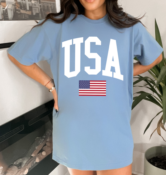 Comfort Colors USA Flag Tee/ Memorial Day or July 4th Tee/ 4th Of July/ Merica