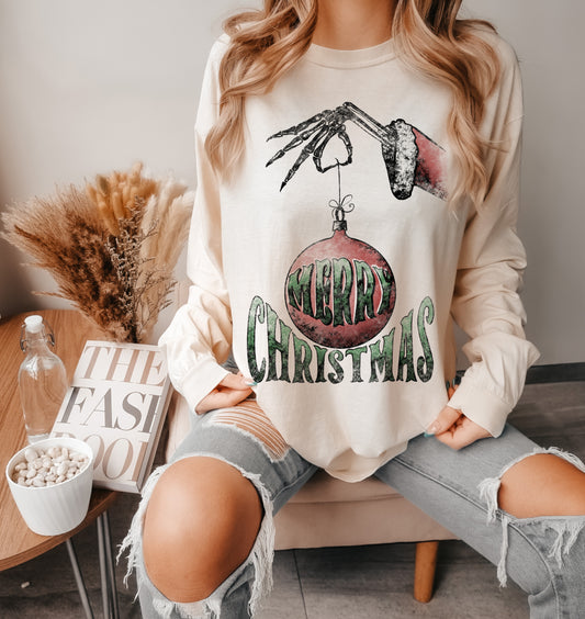 Ivory Bella or Comfort Colors Long Sleeved Merry Christmas Popular Character Tee/Christmas Movie Shirt