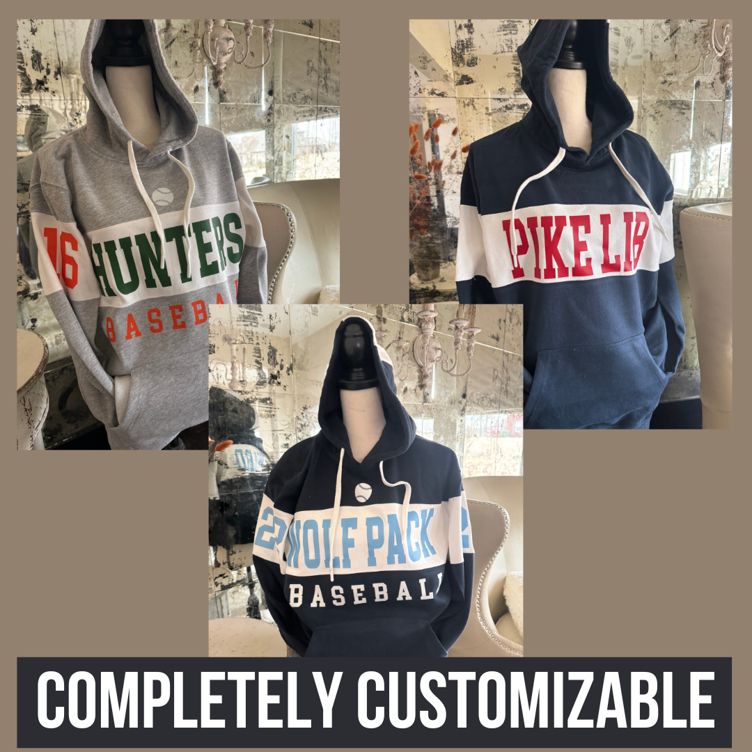 Multiple Colors-  Custom Personalized Baseball Design J. America - Varsity Fleece Colorblocked Hooded Sweatshirt Hoodie