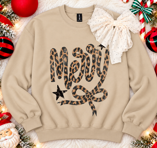 Merry Leopard Print Gildan or Bella Christmas Sweatshirt/ Holiday Sweatshirt/ Youth and Adult Sizes