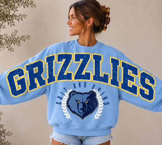 Youth and Adult Oversized Print Grizzlies Throwback Sweatshirts/ Gildan or Bella Canvas Sweatshirt