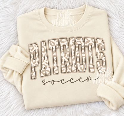 Bella or Gildan Patriots Lewisburg Leopard Print Soccer Sweatshirt / Youth and Adult Sizes/ Lewisburg -Desoto County Schools