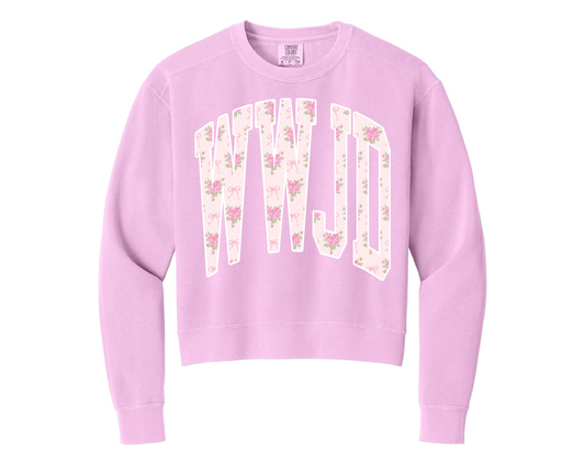 Comfort Colors Crop WWJD Floral Print Sweatshirt/ Religious Sweatshirt/ Adult Sizes