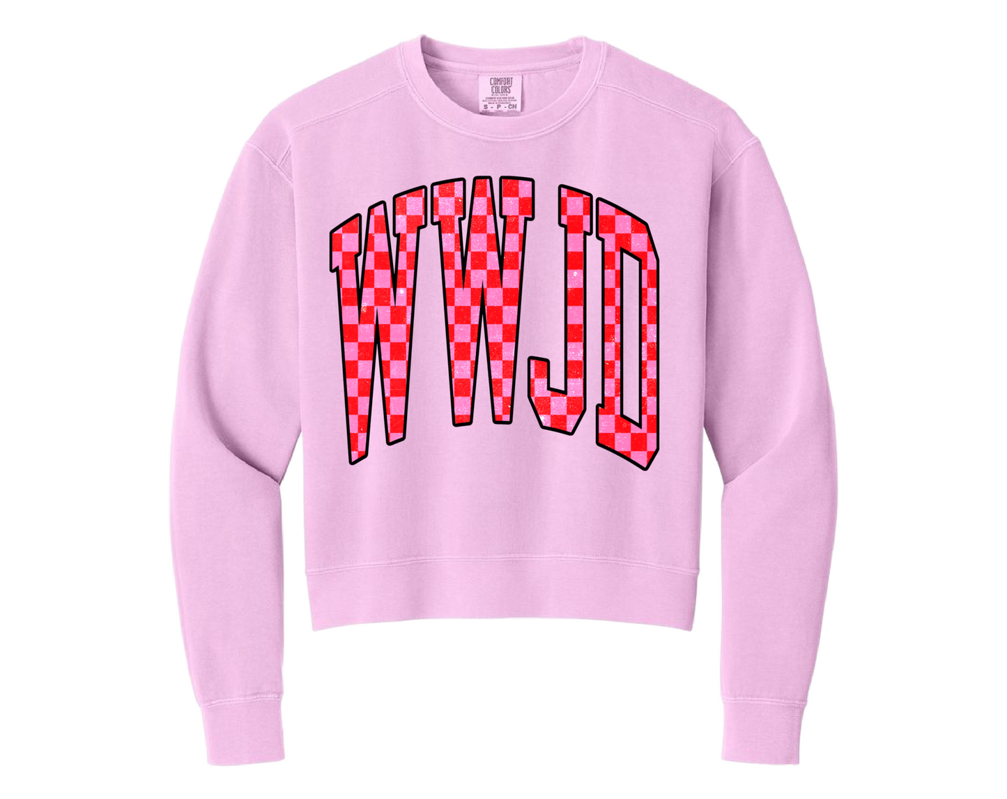 Comfort Colors Crop WWJD Checkered Print Sweatshirt/ Religious Sweatshirt/ Adult Sizes