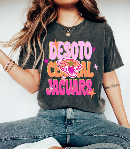 Comfort Colors Desoto Central Jaguars Retro Pink Tee / DC -Desoto County Schools / Mississippi School Shirt