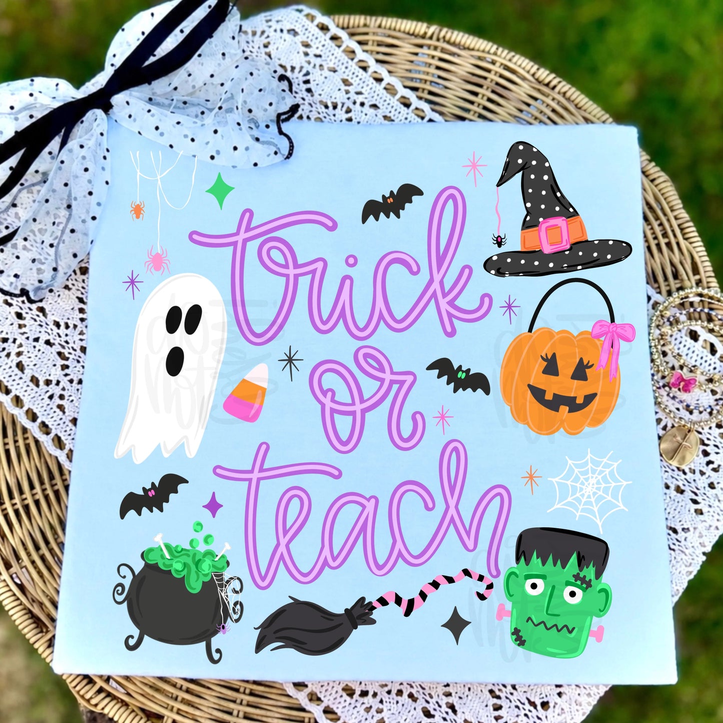 Bella or Comfort Colors Trick or Teach Halloween  Teacher Tee/ Halloween Shirts