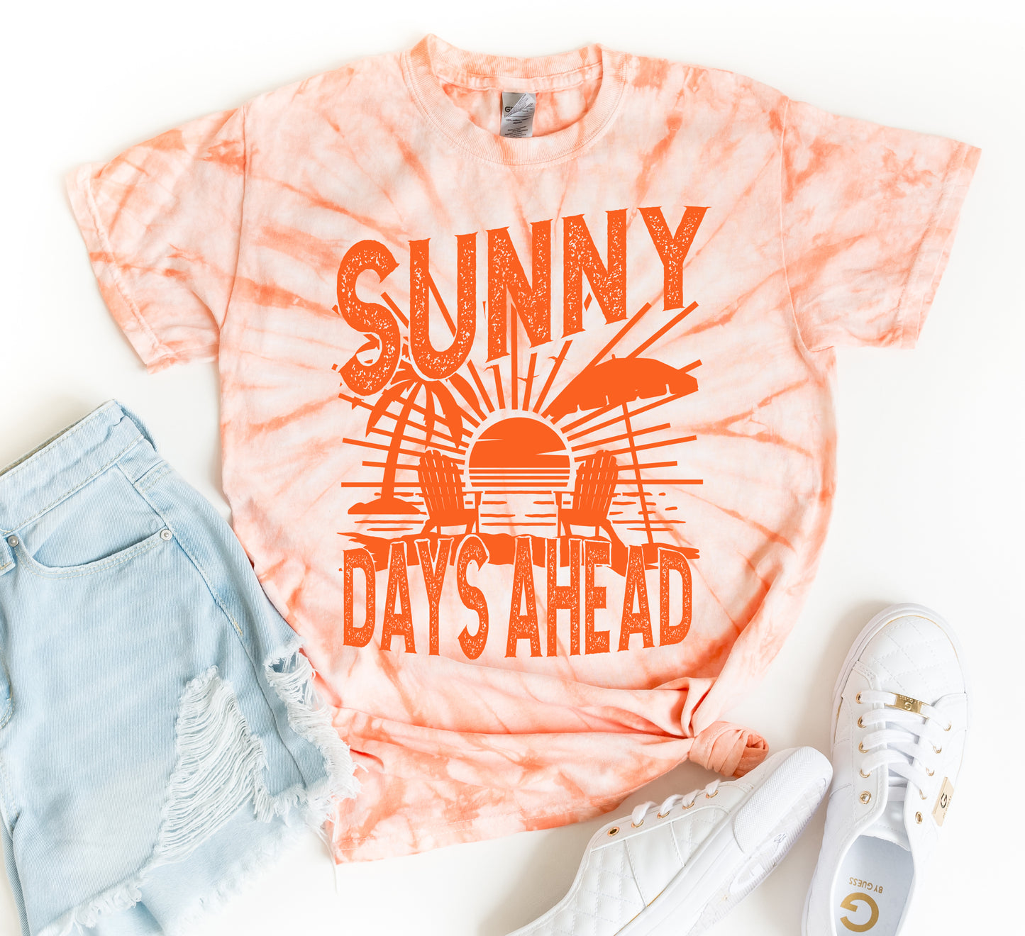 Spiral Tie Dye Sunny Days Ahead Tee/ Summer Vibes Beach Cover Up Vacation Summer Tee