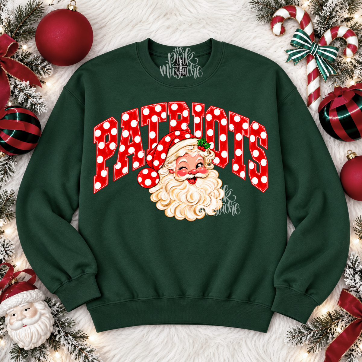 Custom Christmas/ Patriots (OR ANY OTHER MASCOT) Christmas Santa Gildan or Bella Sweatshirt/ Holiday Sweatshirt/ Toddler, Youth, and Adult Sizes