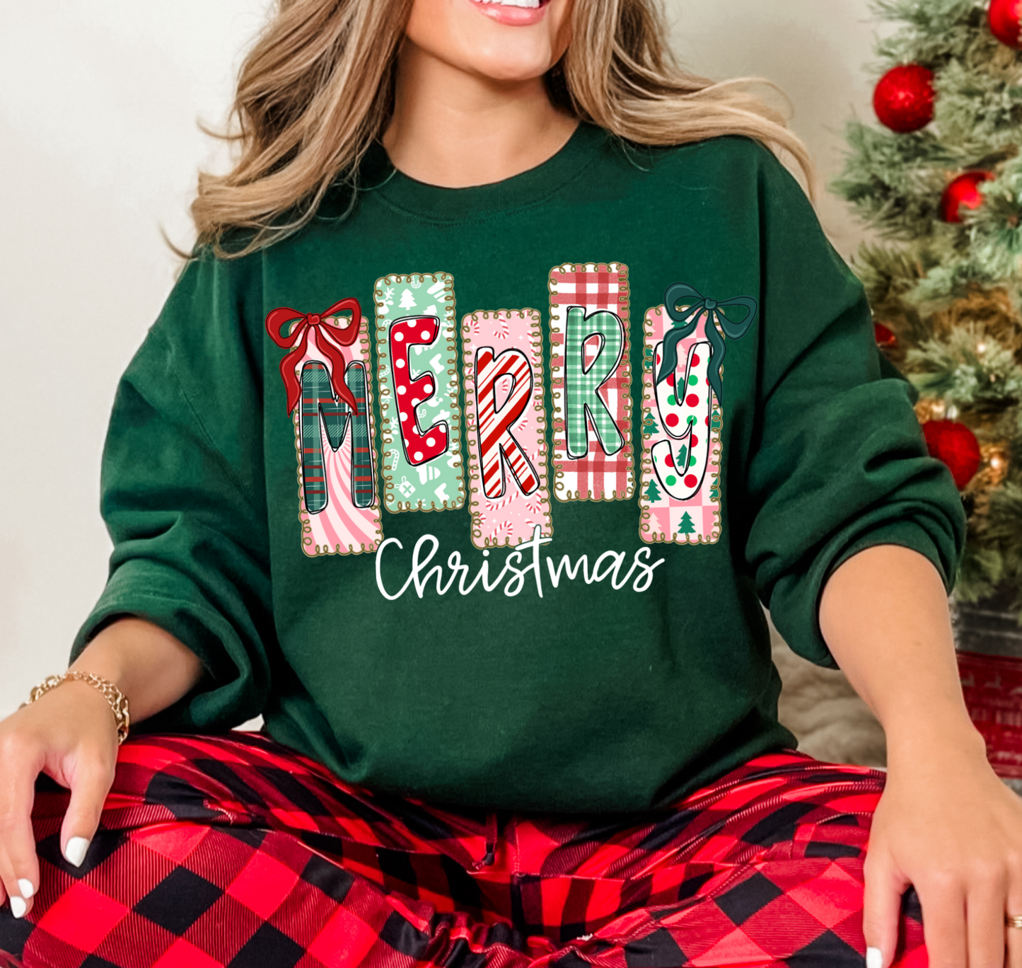 Merry Christmas Coquette Bow Gildan or Bella Christmas Sweatshirt/ Holiday Sweatshirt/ Youth and Adult Sizes