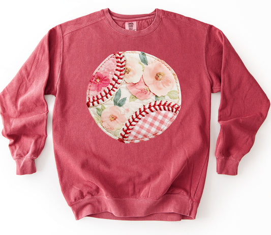 Comfort Colors or Gildan Brand Faux Patchwork Baseball or Softball Sweatshirt