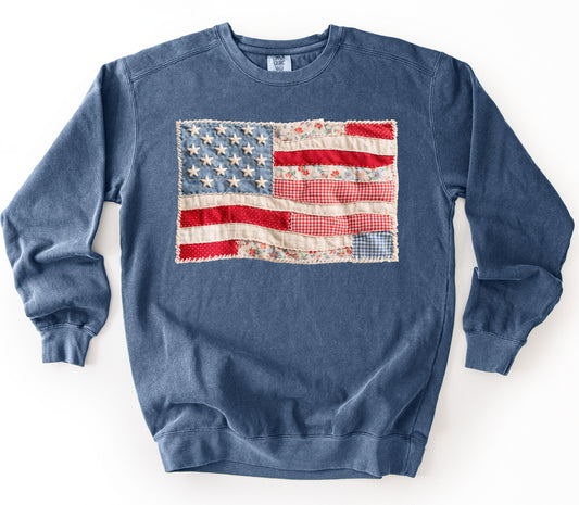 Comfort Colors, Bella, or Gildan USA Faux Patchwork Flag Sweatshirt/ Merica Sweatshirt/ Memorial Day