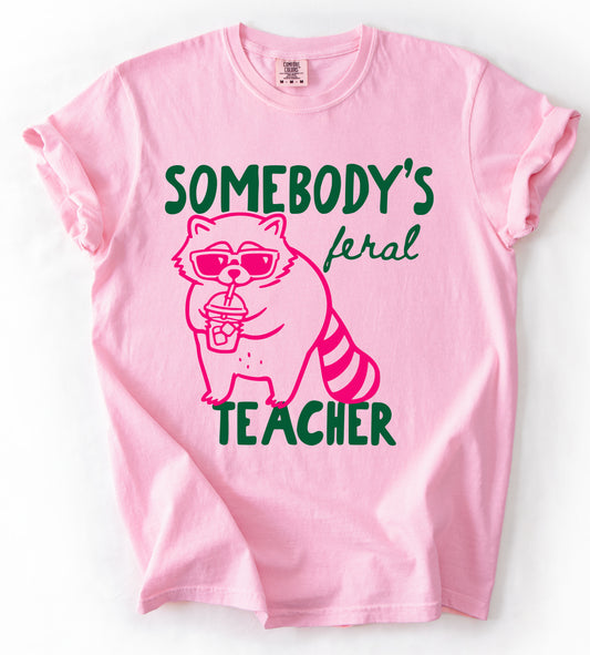 Comfort Colors Somebody's Feral Teacher Funny Back To School Top/ Adult Sizes