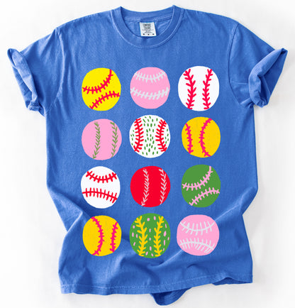 Sweet Summertime Drop - Comfort Colors Cute Baseballs Tee/ Youth and Adult Sizes