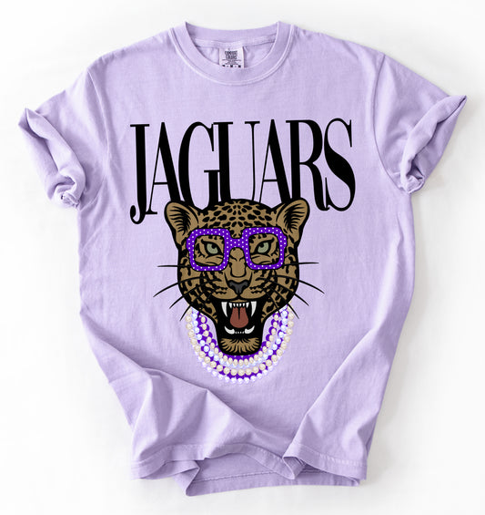 Comfort Colors  Desoto Central Jags Polka Dot Glasses and Pearls Tee / Desoto Central Schools / Mississippi School Shirt /Youth and Adult Sizes - DC Jags/ Desoto Central