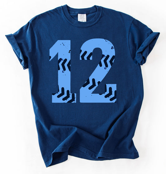 Custom Comfort Colors or Gildan Softstyle Blues Baseball Number Shirt/ Youth and Adult Sizes