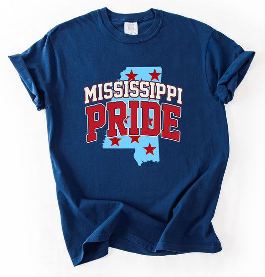 Navy Gildan Softstyle or Comfort Colors Mississippi Pride Softball Shirt/ Youth and Adult Sizes