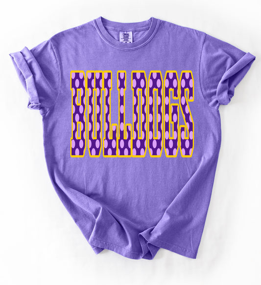Comfort Colors Purple Bulldogs Polka Dot Tee /School Shirt /Youth and Adult Sizes