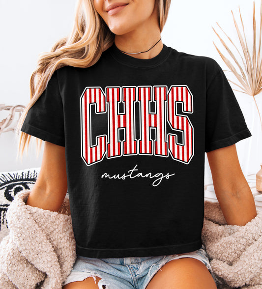 Black Comfort Colors Boxy Crop CHHS Mustangs (OR ANY OTHER SCHOOL) Short Sleeved Tee/ Adult Sizes /  Center Hill Mustangs