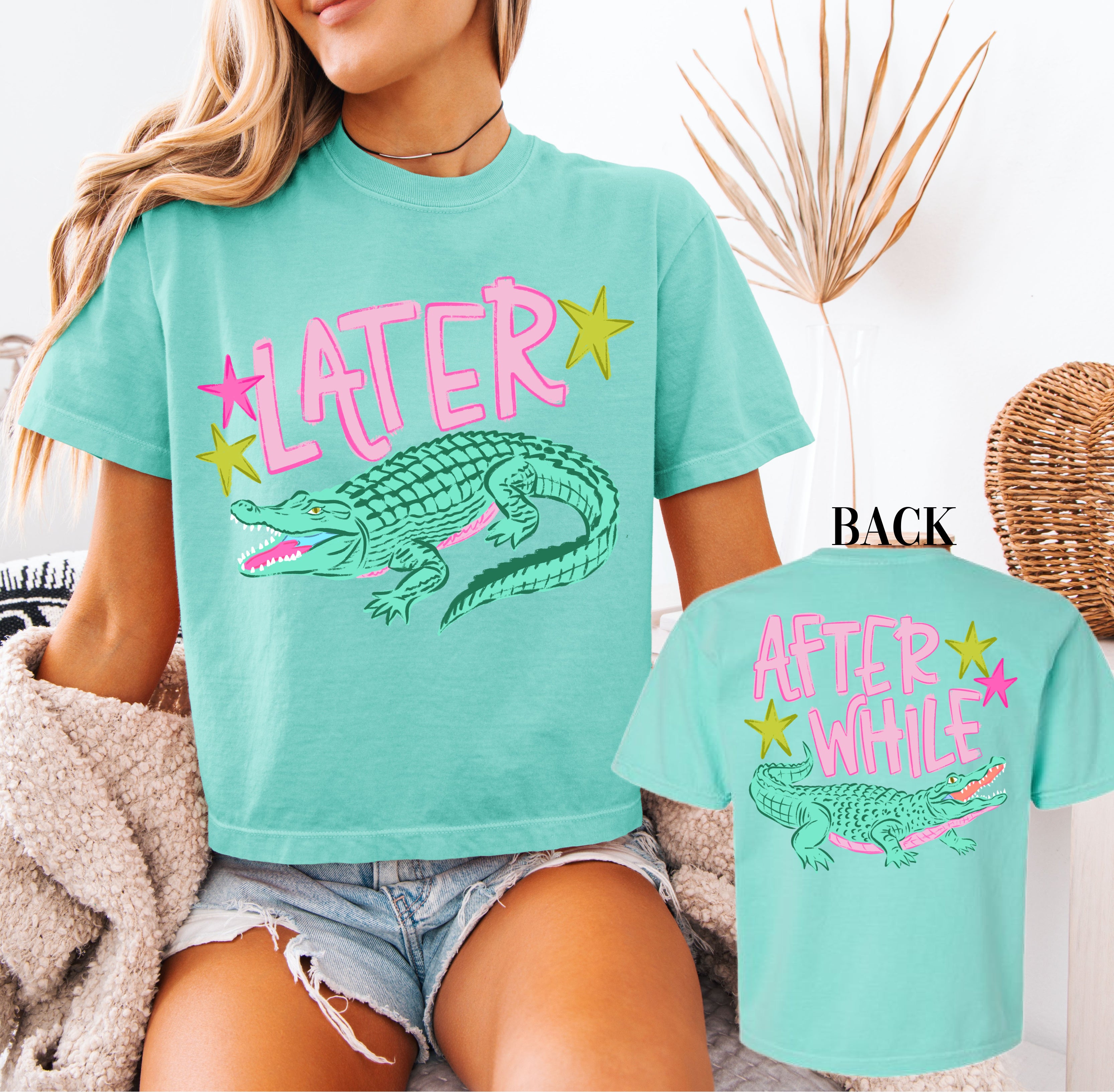 Boxy CROP Comfort Colors Later Gator/ After While Crocodile Cute Summe ...