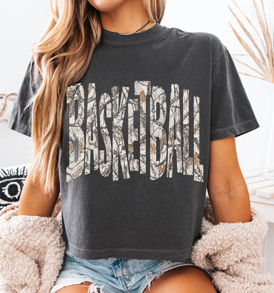 Comfort Colors Basketball Camo Print Boxy Crop Shirt/ Adult Sizes