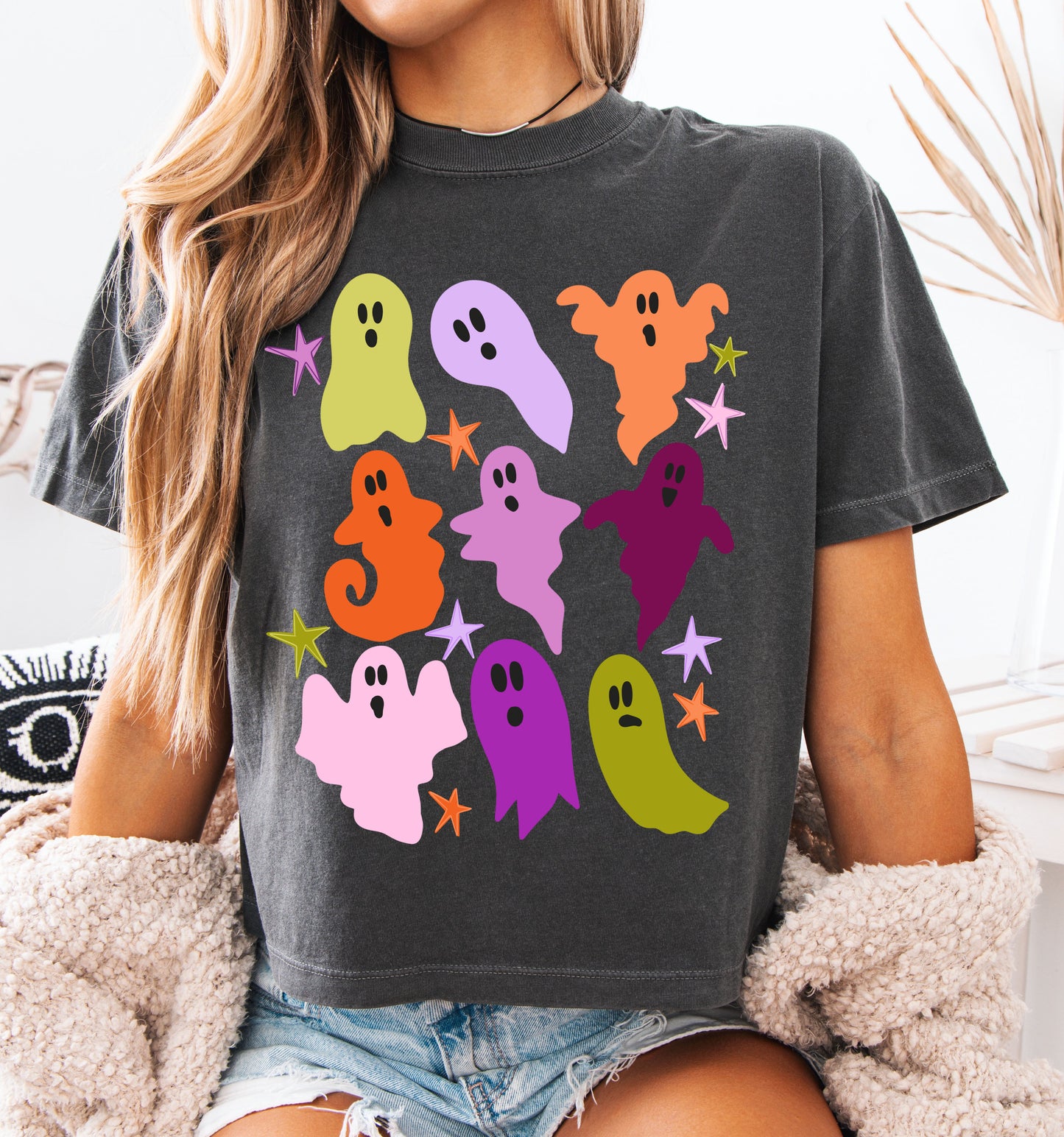 Comfort Colors Boxy Crop  Halloween Cute Ghosts Tee/Halloween Fall Shirt/ Adult Shirts