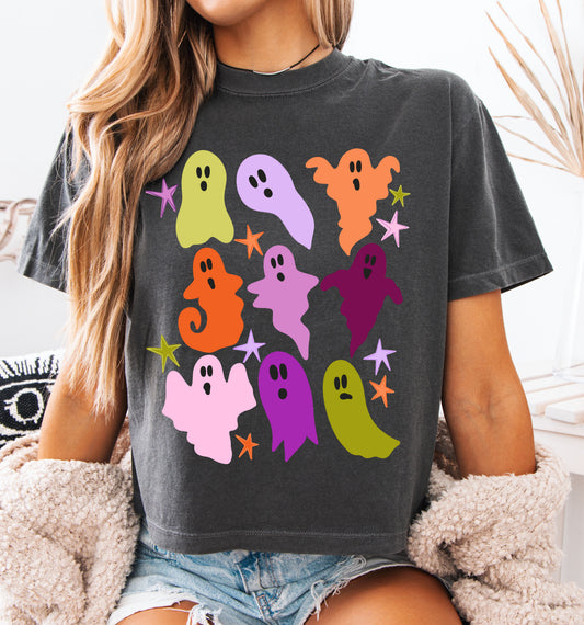 Comfort Colors Boxy Crop  Halloween Cute Ghosts Tee/Halloween Fall Shirt/ Adult Shirts
