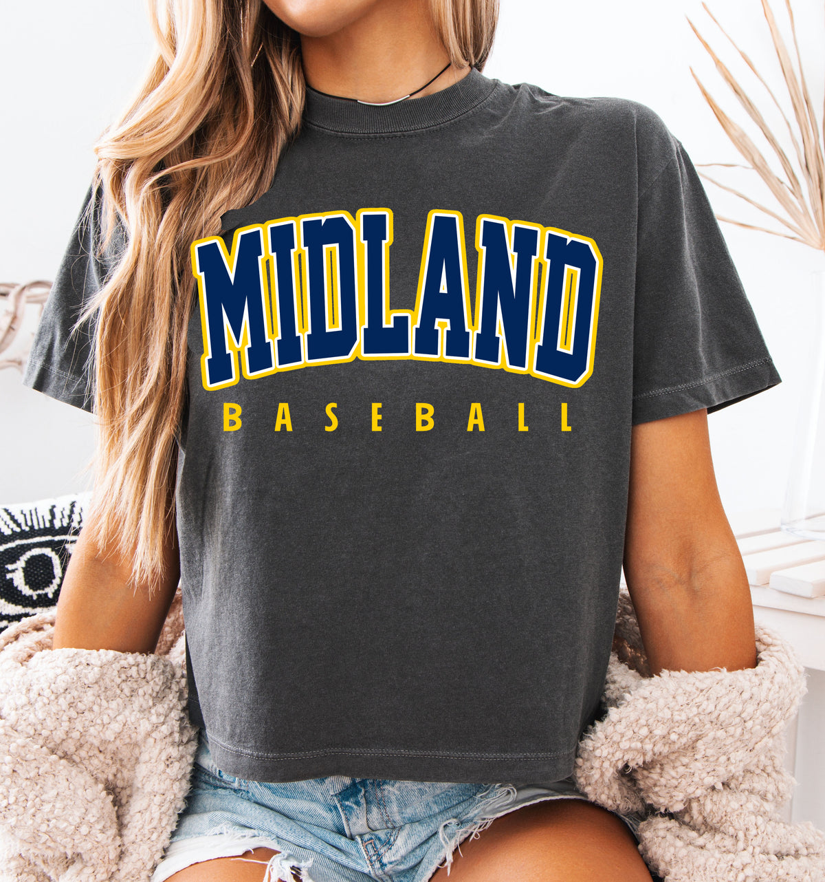 Comfort Colors Boxy Crop - Midland Baseball Shirt/ Adult Sizes