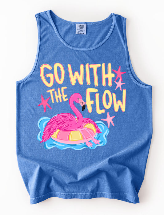 Comfort Colors Go With The Flow Flamingo/ Tank Top/ Cute Summer Vacay Top/  Adult Sizes