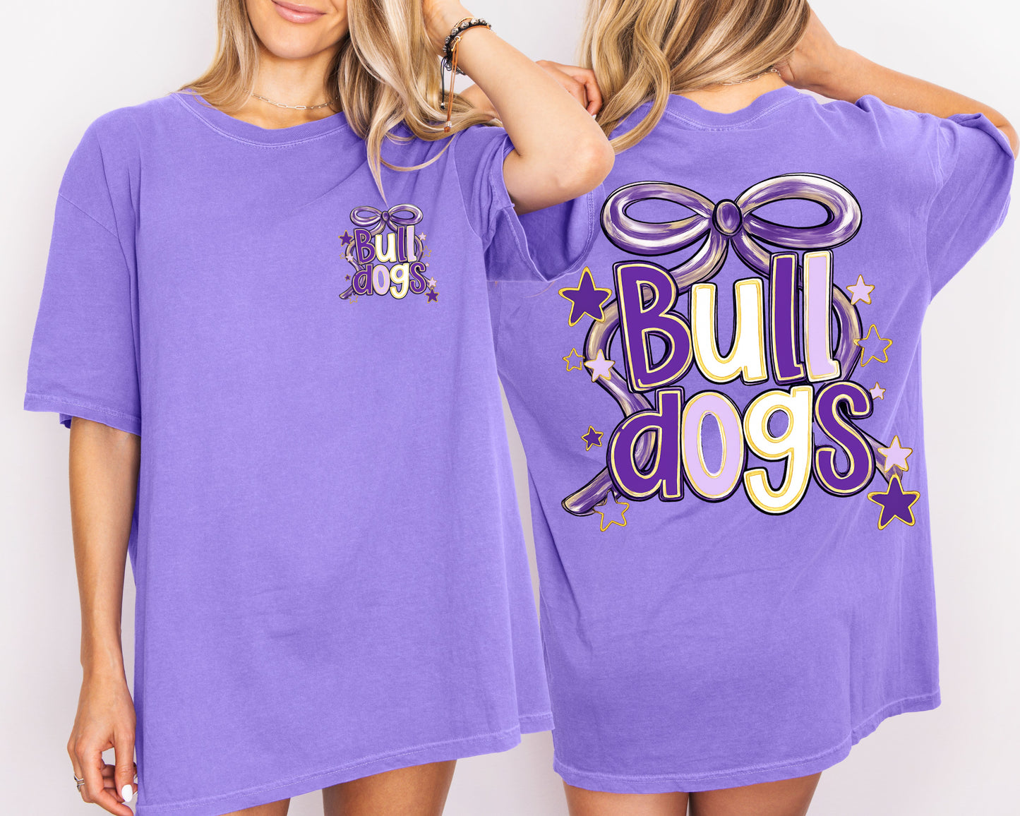 Comfort Colors Purple Bulldogs Coquette Tee /School Shirt /Youth and Adult Sizes