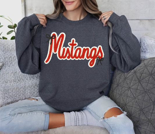 Mustangs Comfort Colors, Bella, or Gildan Brand Faux Yarn Sweatshirt/ Youth and Adult Sizes