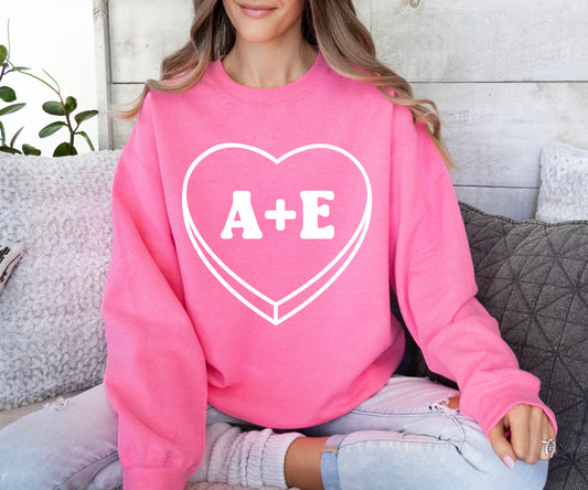 PINK Custom Conversation Heart Sweatshirt/ Love Valentines Day Gift/ Heart with Initials