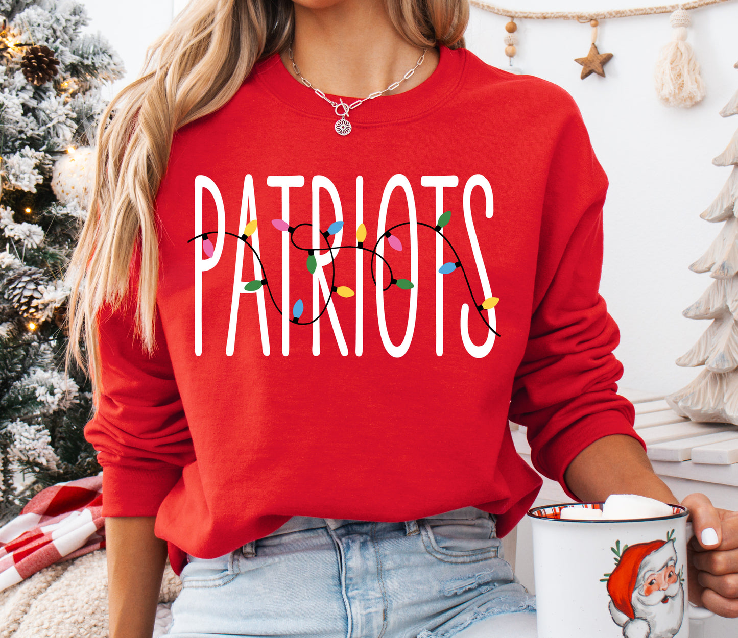 Patriots Lights Christmas Retro Gildan or Bella Sweatshirt/ Holiday Sweatshirt/ Youth and Adult Sizes