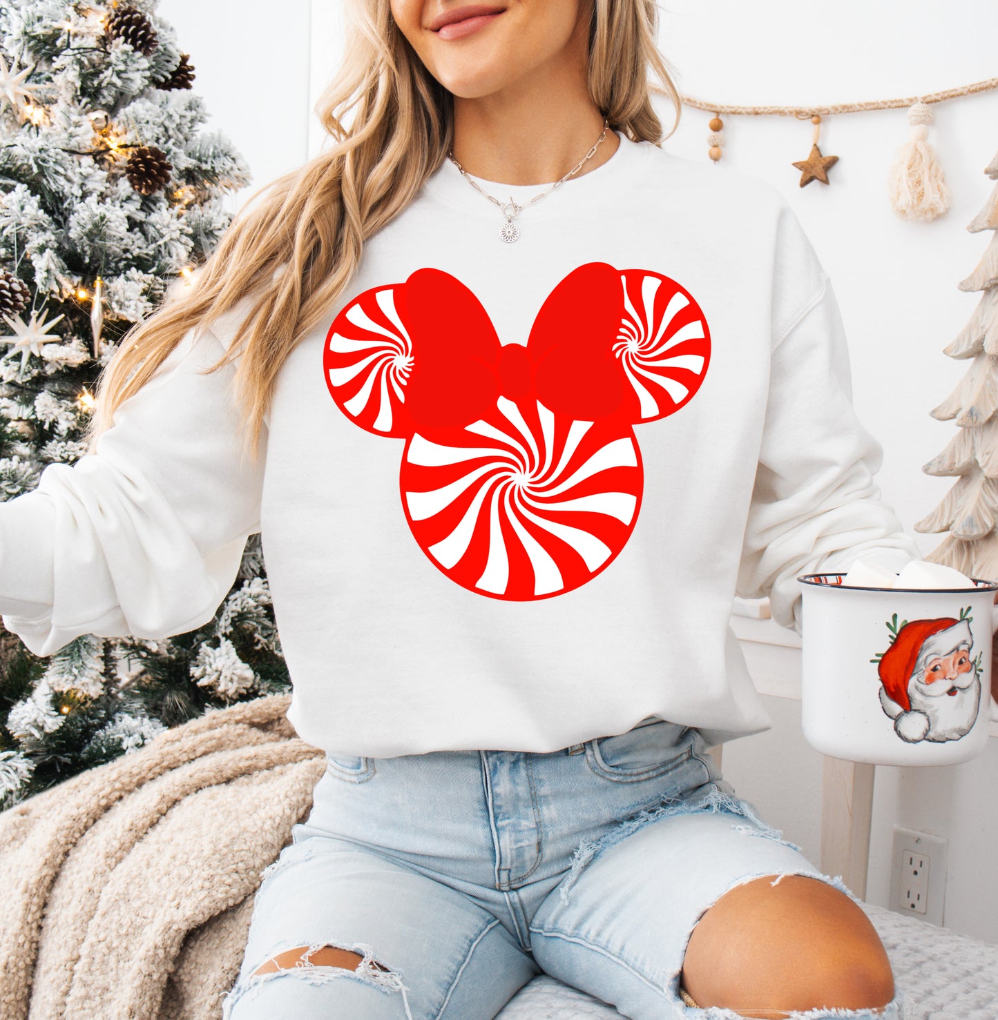 Bella Canvas or Gildan Minnie Peppermint Swirl Sweatshirt/ Youth and Adult Sizes