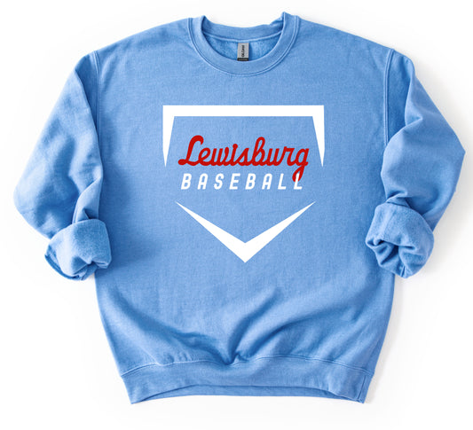 Gildan or Bella Canvas Lewisburg Baseball Sweatshirt in Columbia Blue/ Youth and Adult Sizes