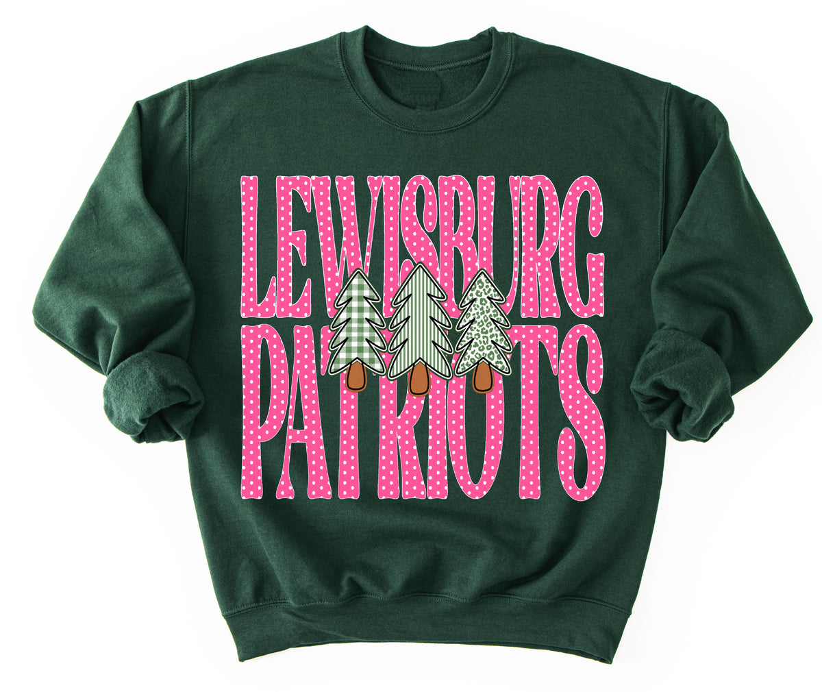 Lewisburg Patriots (OR ANY OTHER SCHOOL) Christmas Pink Polkadot Gildan or Bella Sweatshirt/ Holiday Sweatshirt/ Youth and Adult Sizes