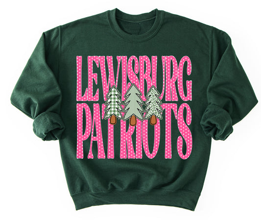 Lewisburg Patriots (OR ANY OTHER SCHOOL) Christmas Pink Polkadot Gildan or Bella Sweatshirt/ Holiday Sweatshirt/ Youth and Adult Sizes