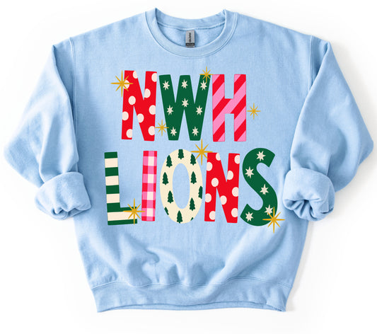 NWH Lions Christmas Themed Sweatshirt/ Youth and Adult Sizes