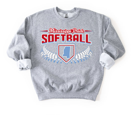 Gray Mississippi Pride Softball Sweatshirt/ Youth and Adult Sizes