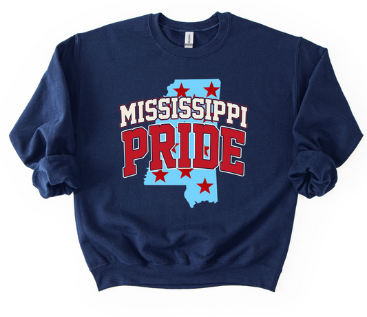 Navy Mississippi Pride Softball Sweatshirt/ Youth and Adult Sizes - Stars Print