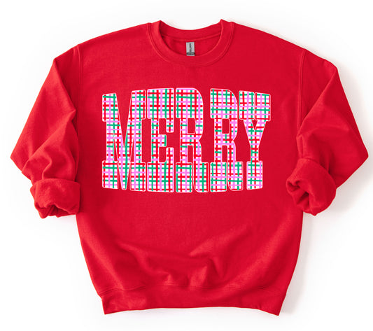 Merry Plaid Christmas Gildan or Bella Christmas Sweatshirt/ Holiday Sweatshirt/ Youth and Adult Sizes