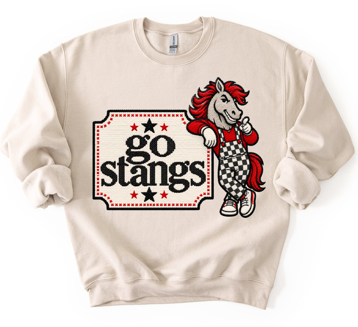 Faux Cross Stitch Collection - Go Stangs/ Youth and Adult Sizes - Center Hill Sweatshirt