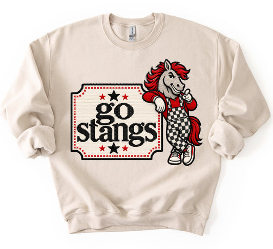 Faux Cross Stitch Collection - Go Stangs/ Youth and Adult Sizes - Center Hill Sweatshirt