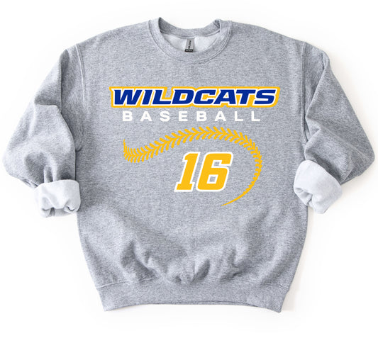 Wildcats Baseball (Or Any Other Team - Custom With Number) Sweatshirt/ Youth and Adult Sizes